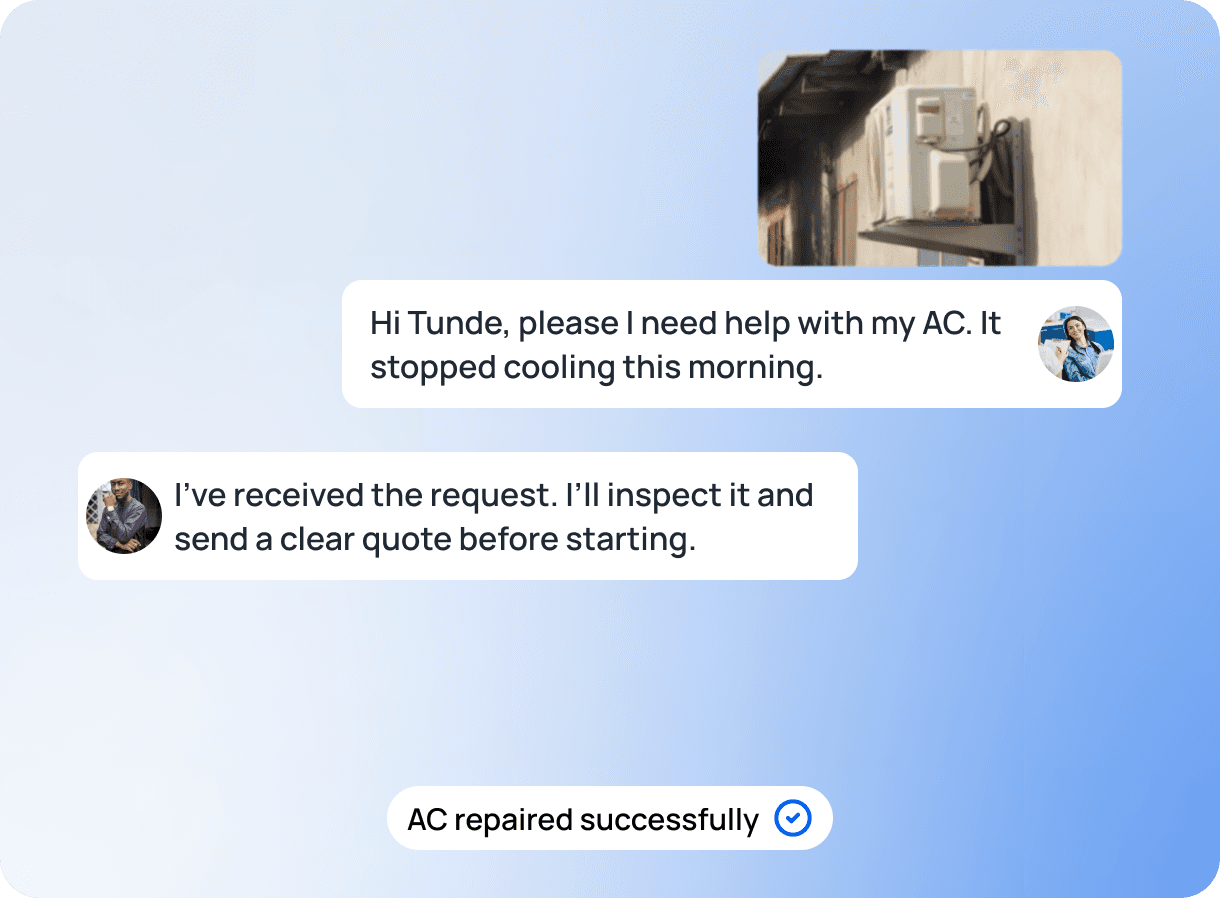 Zikorra chat between a customer and a verified professional coordinating a repair